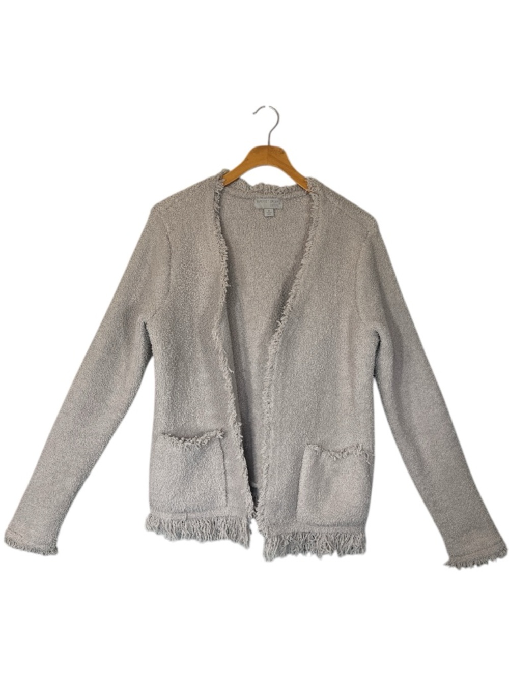 Barefoot Dreams CozyChic Fringed Teddy Cardigan Jacket Size M Gray Lounge Soft